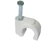 скоба на кабель rg-6  rtm nc-1n белая, rg-6u/rg-59 клипса+каленный гвоздь под бетон) упаковка 100шт  фото