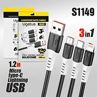 кабель usb - lightning+microusb+type-c - 3в1, ugetus x83 длина 1,2м  фото