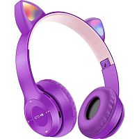 наушники полноразмерные cat ear bk-p47 фиолетовые беспроводные - гарнитура (bluetooth, fm, tf, aux)  фото