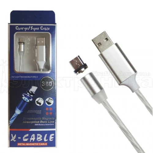 шнур usb 360 led micro-usb 1м красный сменный разъём на магните 360 градусов светящийся бегущие огни  фото