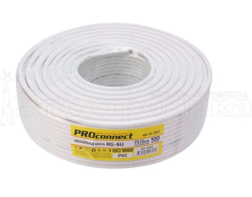 кабель коаксиальный proconnect light rg-6u антенный для тв белый,75 ом, 32x0.12mm al,ccs/al/al,за 1м  фото