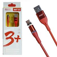 кабель usb - microusb mr360m магнитный разъем съемный, шнур для телефона красный, длина 1,2м  фото