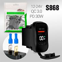 разъем usb type-c в авто врезной ac10 с вольтметром 12v-24v usb qc3.0 - type-c pd 30w  фото