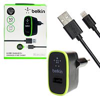 блок питания belkin 5в, 2.1а f8j052 зарядное устройство с usb + кабель iphone 1,2 м черный  фото